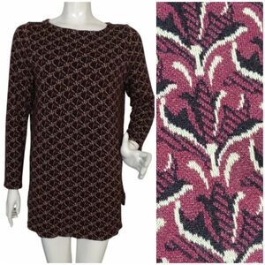 J.JILL Tunic, L, Ponte Knit, Burgundy/Black, Long sleeve, Stretch, Wider neck